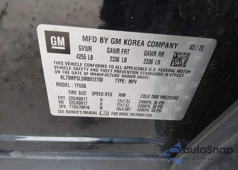 2021 Chevrolet Trailblazer Fwd Lt из США, поврежденный, VIN KL79MPSL5MB012700